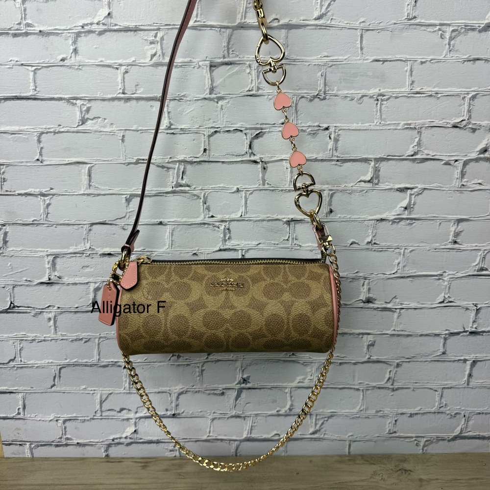 Coach Tan/Pink petal signature  a free unbranded chain and extender CY040